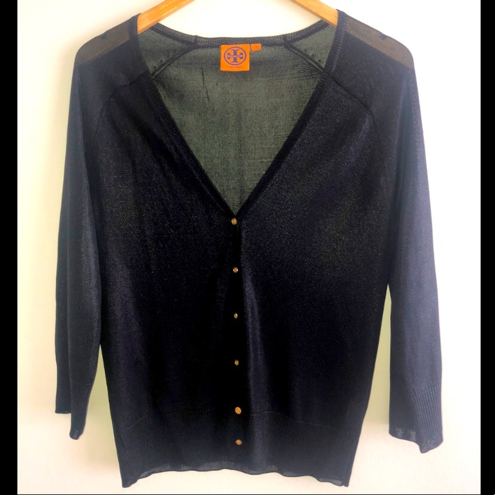 ✨Tory Burch, black sheer shimmer cardigan✨